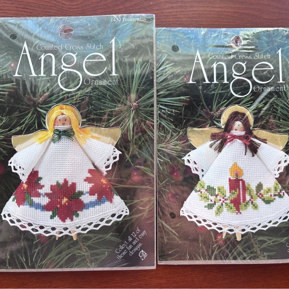 Vintage Angel Cross Stitch Ornaments DMC Set of 2